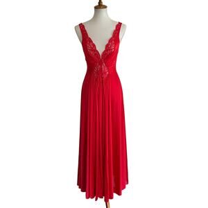Vintage Olga Red Nylon Lace Maxi Gown Large